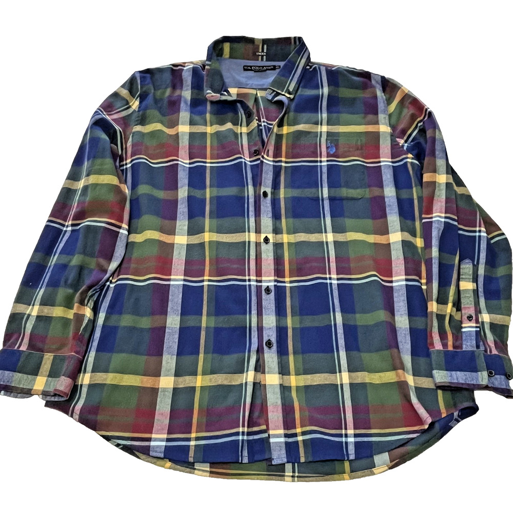 U.S. Polo Assn Mens Plaid Button Down Shirt 2XL Casual